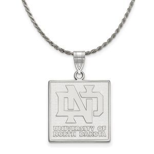 Sterling Silver North Dakota Large Square Logo Necklace - 24 Inch